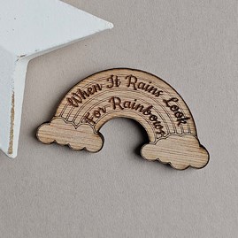 'When It Rains' Rainbow Pocket Token Wooden Sentiment Token Wooden Keepsake Gift Sentiment Gifts Pocket Token Gift