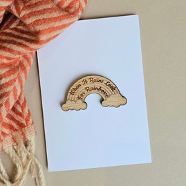 'When It Rains' Rainbow Pocket Token and Card Wooden Sentiment Token Wooden Keepsake Gift Sentiment Gifts Sentiment Greetings Card