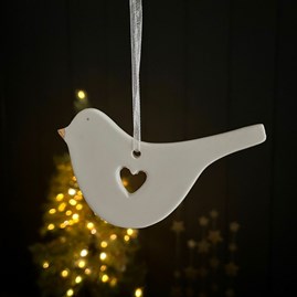 White Bird With Heart Cut Out Hanging Decoration