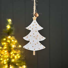 White Wood Tree Hanging Christmas Decoration Christmas Hanging Decoration Festive Decoraions Hanging Wooden Tree Decoration