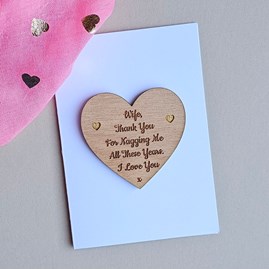'Wife, Thank You For Nagging Me' Anniversary Token Card Wooden Handmade Sentiment Token Gifts Anniversary Cards Gifts For Women Wife Anniversary