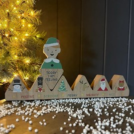 Xmas Novelty Reusable Wooden Mood Calendar Elf Design Naught Nice Fun