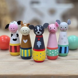 Wooden Farm Animal Skittles Orange Tree Creative Imaginative Play Wooden Farm Animals Skittles Game Toy Gifts For Children