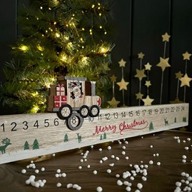 Wooden 'Merry Christmas' Train Advent Rule Xmas Novelty Reusable Advent Countdown Calendar Wooden Penguin Design