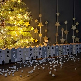 Wooden Star and Houses Christmas Advent Rule Xmas Novelty Reusable Advent Countdown Calendar Wooden Star House Design