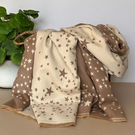 Wool Blend Little Stars Scarf in Beige