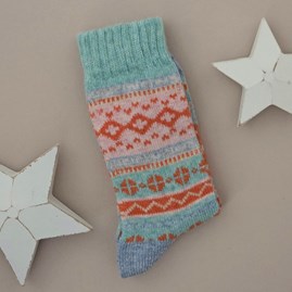 Wool Blend Nordic Socks in Turquoise Blue Warm Cosy Snuggly Winter Socks Clothing Accessories Christmas Gifts Birthday Gifts Wool Alpaca Blend