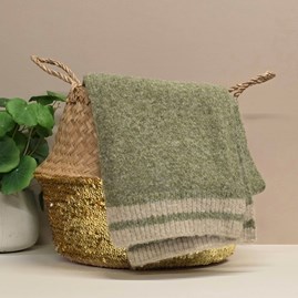 Wool Blend Scarf in Moss Green and Cream Wool Blend Knitted Men's Scarf Women's Scarf Moss Green and Cream