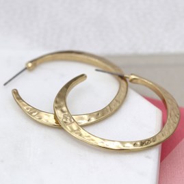 Worn Gold Plated Hammered Hoop Earrings