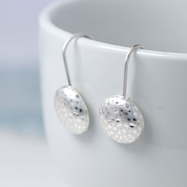 Worn Silver Plated Hammered Button Drop Earrings Worn Silver Plated Hammered Button Drop Earrings