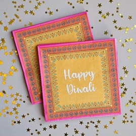 Yellow 'Happy Diwali' Paper Napkins Pack of 20 Diwali Celebration Accessories Diwali Decorations Diwali Paper Napkins
