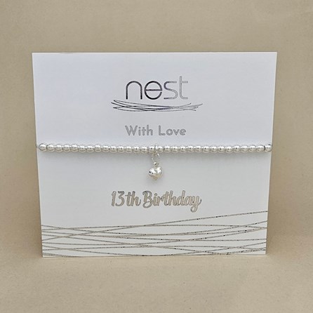 '13th Birthday' Beaded Charm Bracelet Beaded Bracelet Carded Bracelet Sentiment Age Milestone 13 Heart Silver Plated Jewellery