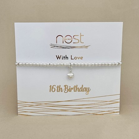 '16th Birthday' Beaded Charm Bracelet Beaded Bracelet Carded Bracelet Sentiment Age Milestone 16 Heart Silver Plated Jewellery
