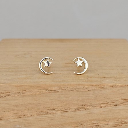 18ct Gold-Plated Moon and Star Stud Earrings Gifts For Eid Sterling Silver Earrings Sterling Silver Jewellery Moon And Star Earrings