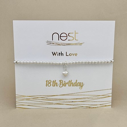 '18th Birthday' Beaded Charm Bracelet Beaded Bracelet Carded Bracelet Sentiment Age Milestone 18 Heart Silver Plated Jewellery
