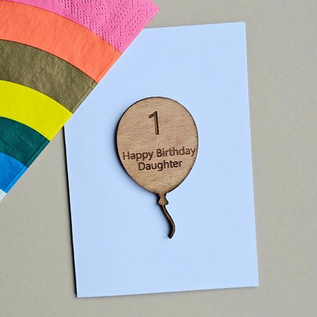 '1 Happy Birthday Daughter' Balloon Token and Card 1st Birthday Card Wooden Sentiment Token Wooden Keepsake Gift Sentiment Gifts