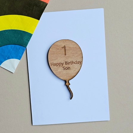 '1 Happy Birthday Son' Balloon Token and Card 1st Birthday Card Wooden Sentiment Token Wooden Keepsake Gift Sentiment Gifts