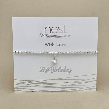 '21st Birthday' Beaded Charm Bracelet Beaded Bracelet Carded Bracelet Sentiment Age Milestone 21 Heart Silver Plated Jewellery