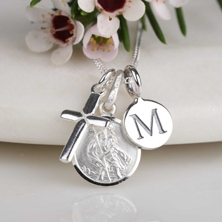Personalised St. Christopher And Silver Cross Necklace Personalised St. Christopher And Silver Cross Necklace