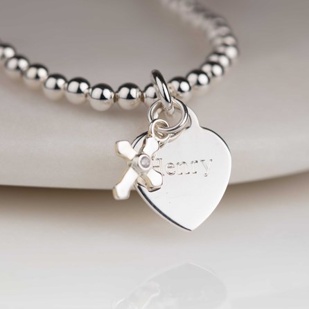 Personalised Child's Christening Cross Skinny Bracelet Christening jewellery christening gift for girls skinny bracelet cross heart personalised