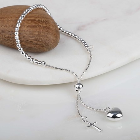 Children's Silver Christening Bracelet Christening jewellery christening gift for girls bracelet sterling silver slider heart cross