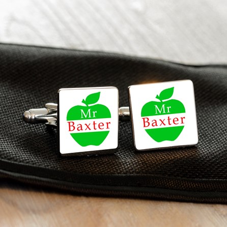 Personalised Thank You Teacher Apple Cufflinks Personalised Jewellery For Men Thank You Teacher Gifts Silver Plated Cufflinks