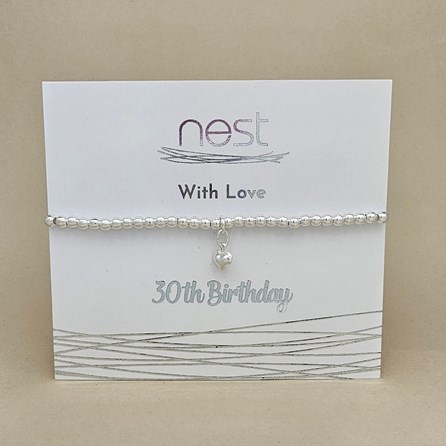'30th Birthday' Beaded Charm Bracelet Beaded Bracelet Carded Bracelet Sentiment Age Milestone 30 Heart Silver Plated Jewellery