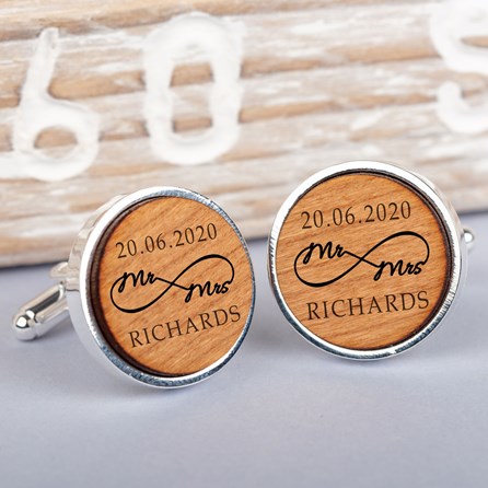 Personalised Silver And Cherry Wood Infinity Cufflinks Gifts For Men Jewellery For Men Accessories Men Personalised Silver Cherry Wood Infinity Cufflinks