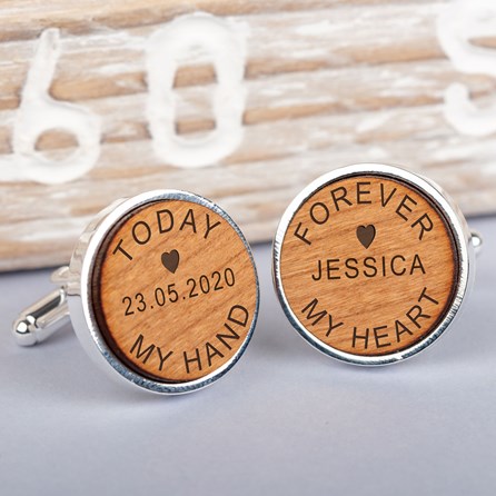 Personalised 'Today My Hand' Cherry Wood Cufflinks Wedding Accessories For Men Wedding Gifts For Men Personalised 'Today My Hand' Cherry Wood Cufflinks