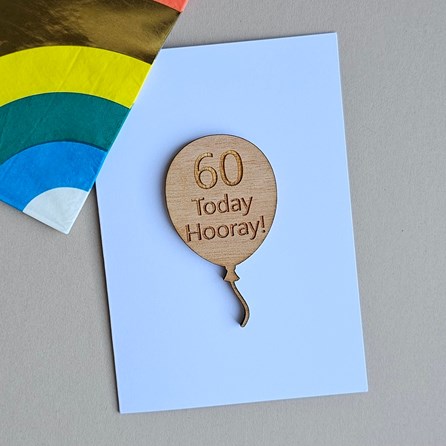 '60 Today Hooray!' 60th Birthday Wooden Token and Card 60th Birthday Card Wooden Sentiment Token Wooden Keepsake Gift Sentiment Gifts