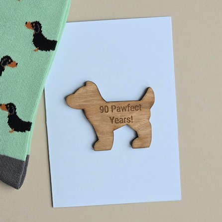 '90 Pawfect Years!' Dog Token and Birthday Card Wooden Sentiment Token Wooden Keepsake Gift Milestone Gifts 90th Greetings Card Dog Lover Gifts
