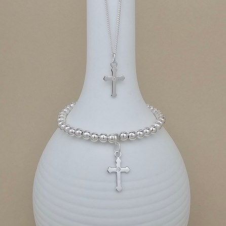 925 Silver Baptism Cross Necklace and Bracelet Set Baptism jewellery baptism gift for girls necklace baptism bracelet silver plated sterling silver