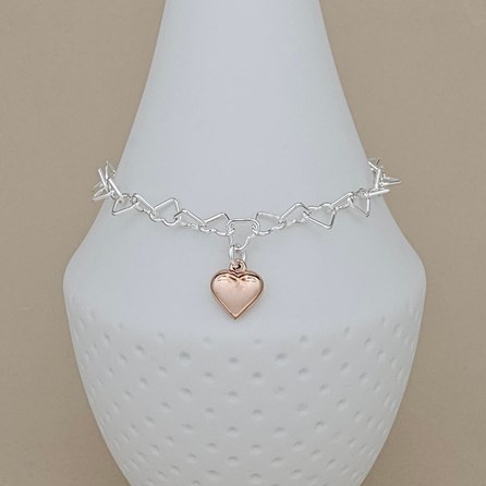 925 Silver Bridesmaid Rose Gold Heart Link Bracelet Bridesmaid Gifts Bridesmaid Jewellery Bridal Jewellery Sterling Silver Heart Charm Bracelet