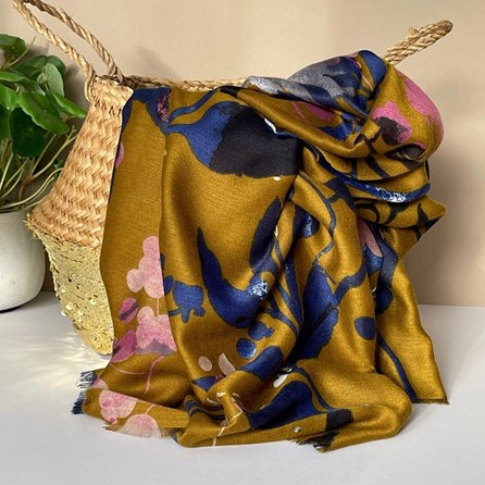 Autumn Leaves Print Scarf in Mustard Yellow Gifts For Women Scarves And Accessories Autumn Leaves Print Scarf in Mustard Yellow