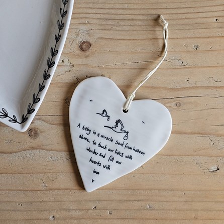'Baby Is A Miracle' Round Hanging Heart Home Decorations Homeware Gifts Sentiment Keepsake Gifts Porcelain Gifts Hanging Heart