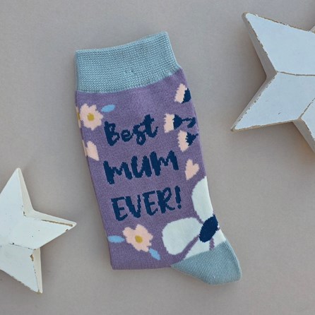 Bamboo 'Best Mum Ever!' Socks in Lavender Blue Quirky Novelty Breathable Bamboo Socks Gifts For Mum Mother's Day Gifts Birthday Gifts