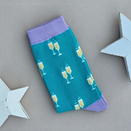 Bamboo Champagne Glasses Socks in Turquoise Ladies socks bamboo socks champagne glasses turquoise one size