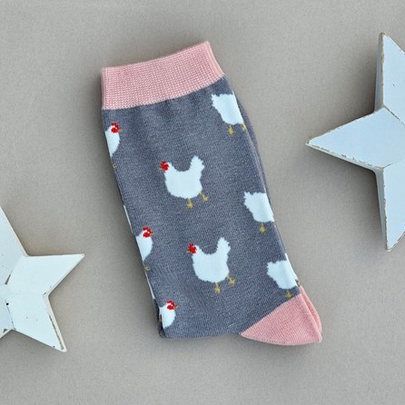 Bamboo Chickens Socks in Grey Ladies socks bamboo socks chickens grey one size