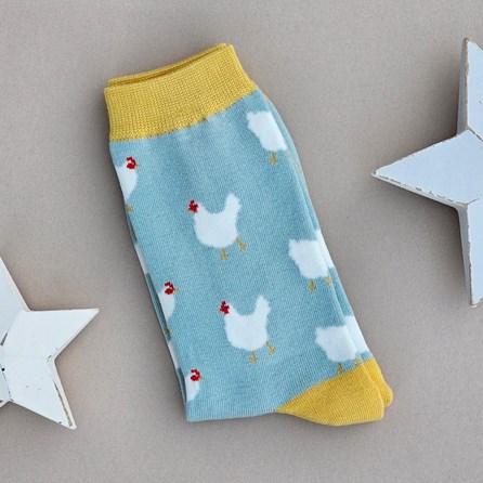 Bamboo Chickens Socks in Light Blue Ladies socks bamboo socks chickens light blue one size