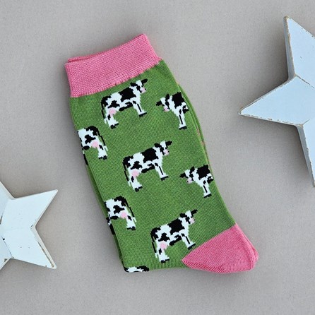 Bamboo Cows Socks in Green Ladies socks bamboo socks cows green one size
