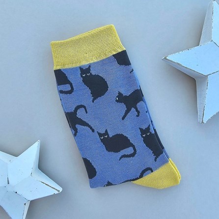 Bamboo Cute Cats Socks in Cornflower Blue