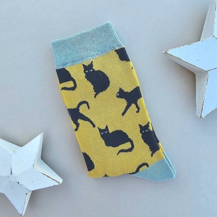 Bamboo Cute Cats Socks in Yellow Ladies socks bamboo socks cute cats yellow one size