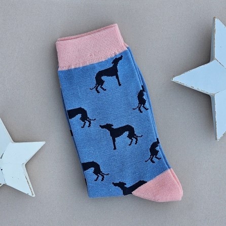 Bamboo Cute Greyhounds Socks in Denim Blue Ladies socks bamboo socks greyhounds denim blue one size
