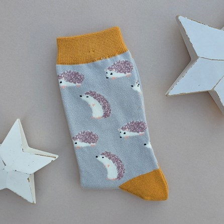 Bamboo Cute Hedgehog Socks in Silver Ladies socks bamboo socks cute hedgehogs silver one size
