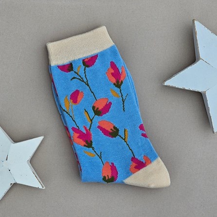 Bamboo Ditsy Flowers Socks in Sky Blue Ladies socks bamboo socks ditsy flowers sky blue one size