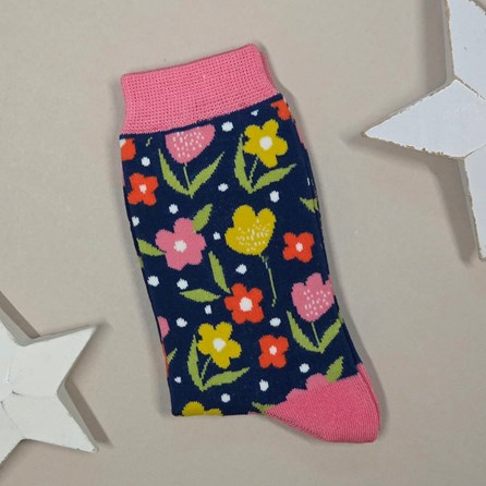 Bamboo Floral Feet Socks in Navy Bamboo Floral Feet Socks in Navy