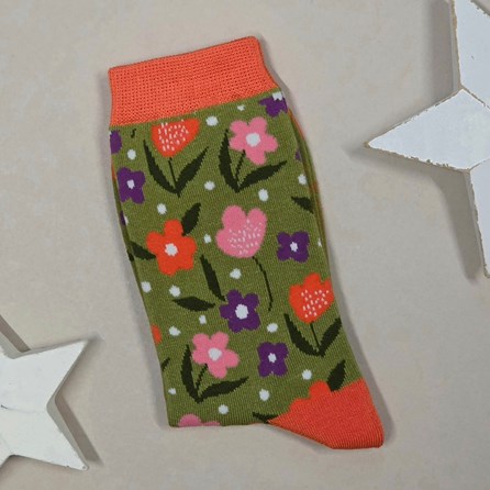 Bamboo Floral Feet Socks in Olive Bamboo Floral Feet Socks in Olive