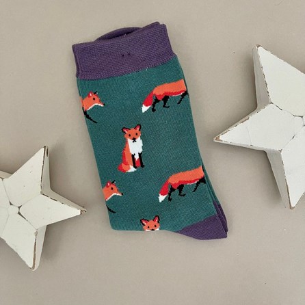 Bamboo Foxes Socks in Dark Green Ladies socks bamboo socks fox socks dark green one size