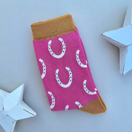 Bamboo Horseshoes Socks in Hot Pink Ladies socks bamboo socks horseshoes hot pink one size