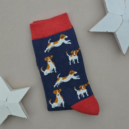 Bamboo Jack Russells Socks in Navy Blue Ladies socks bamboo socks jack russells navy blue one size